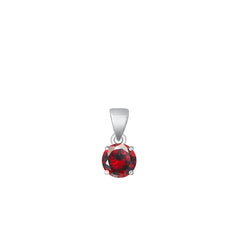 Sterling Silver Rhodium Plated Round Garnet CZ Solitaire Pendant Face Height-6mm