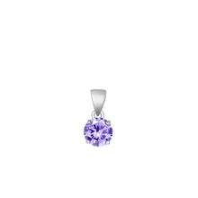 Load image into Gallery viewer, Sterling Silver Rhodium Plated Round Lavender CZ Solitaire Pendant Face Height-6mm