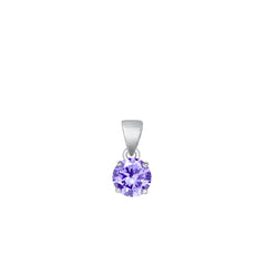 Sterling Silver Rhodium Plated Round Lavender CZ Solitaire Pendant Face Height-6mm