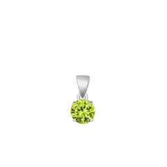 Sterling Silver Rhodium Plated Round Peridot CZ Solitaire Pendant Face Height-6mm