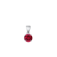 Sterling Silver Rhodium Plated Round Ruby CZ Solitaire Pendant Face Height-6mm