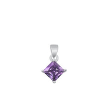 Load image into Gallery viewer, Sterling Silver Rhodium Plated Diamond Amethyst CZ Solitaire Pendant Face Height-9mm