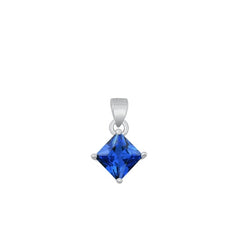 Sterling Silver Rhodium Plated Diamond Blue Sapphire CZ Solitaire Pendant Face Height-9mm