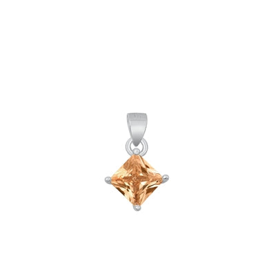 Sterling Silver Rhodium Plated Diamond Champagne CZ Solitaire Pendant Face Height-9mm