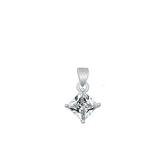 Sterling Silver Rhodium Plated Diamond Clear CZ Solitaire Pendant Face Height-9mm