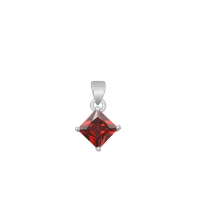 Sterling Silver Rhodium Plated Diamond Garnet CZ Solitaire Pendant Face Height-9mm