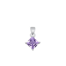 Load image into Gallery viewer, Sterling Silver Rhodium Plated Diamond Lavender CZ Solitaire Pendant Face Height-9mm