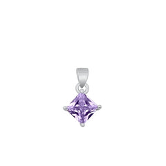 Sterling Silver Rhodium Plated Diamond Lavender CZ Solitaire Pendant Face Height-9mm