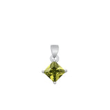 Sterling Silver Rhodium Plated Diamond Peridot CZ Solitaire Pendant Face Height-9mm