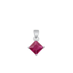 Sterling Silver Rhodium Plated Diamond Ruby CZ Solitaire Pendant Face Height-9mm
