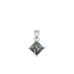 Sterling Silver Rhodium Plated Diamond Rainbow Topaz CZ Solitaire Pendant Face Height-9mm
