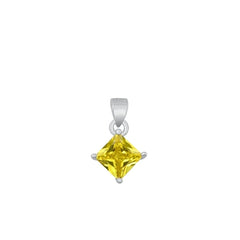 Sterling Silver Rhodium Plated Diamond Yellow CZ Solitaire Pendant Face Height-9mm