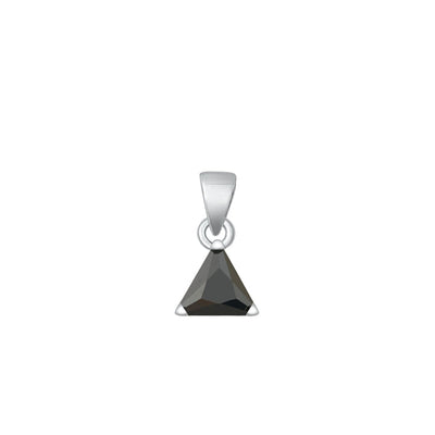 Sterling Silver Rhodium Plated Triangle Black Solitaire CZ Pendant Face Height-6mm