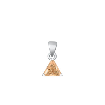 Sterling Silver Rhodium Plated Triangle Champagne Solitaire CZ Pendant Face Height-6mm