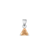 Sterling Silver Rhodium Plated Triangle Champagne Solitaire CZ Pendant Face Height-6mm