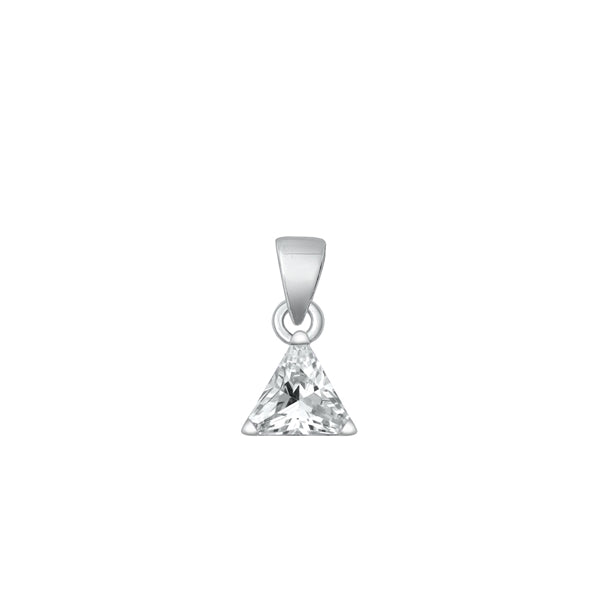 Sterling Silver Rhodium Plated Triangle Clear Solitaire CZ Pendant Face Height-6mm
