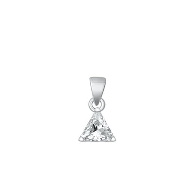Sterling Silver Rhodium Plated Triangle Clear Solitaire CZ Pendant Face Height-6mm