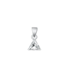 Sterling Silver Rhodium Plated Triangle Clear Solitaire CZ Pendant Face Height-6mm