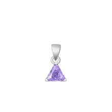 Load image into Gallery viewer, Sterling Silver Rhodium Plated Triangle Lavender Solitaire CZ Pendant Face Height-6mm