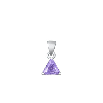Sterling Silver Rhodium Plated Triangle Lavender Solitaire CZ Pendant Face Height-6mm