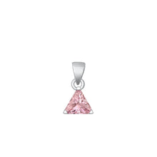 Load image into Gallery viewer, Sterling Silver Rhodium Plated Triangle Pink Solitaire CZ Pendant Face Height-6mm