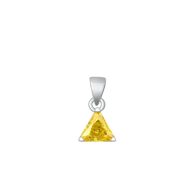 Sterling Silver Rhodium Plated Triangle Yellow Solitaire CZ Pendant Face Height-6mm