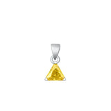 Sterling Silver Rhodium Plated Triangle Yellow Solitaire CZ Pendant Face Height-6mm