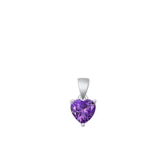 Sterling Silver Rhodium Plated Heart Amethyst CZ Solitaire Pendant Face Height-6mm