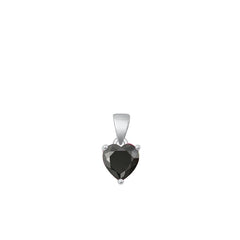 Sterling Silver Rhodium Plated Heart Black CZ Solitaire Pendant Face Height-6mm