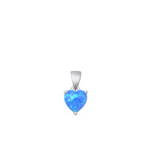 Load image into Gallery viewer, Sterling Silver Rhodium Plated Heart Blue Lab Opal Solitaire Pendant
