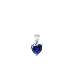 Sterling Silver Rhodium Plated Heart Blue Sapphire CZ Solitaire Pendant Face Height-6mm