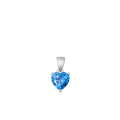 Sterling Silver Rhodium Plated Heart Blue Topaz CZ Solitaire Pendant Face Height-6mm