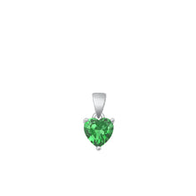 Load image into Gallery viewer, Sterling Silver Rhodium Plated Heart Emerald CZ Solitaire Pendant Face Height-6mm