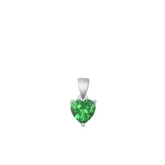 Sterling Silver Rhodium Plated Heart Emerald CZ Solitaire Pendant Face Height-6mm