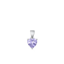 Load image into Gallery viewer, Sterling Silver Rhodium Plated Heart Lavender CZ Solitaire Pendant Face Height-6mm