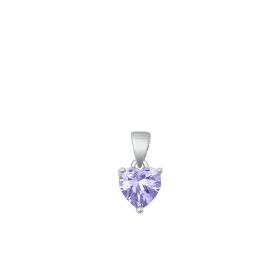 Sterling Silver Rhodium Plated Heart Lavender CZ Solitaire Pendant Face Height-6mm