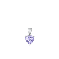Sterling Silver Rhodium Plated Heart Lavender CZ Solitaire Pendant Face Height-6mm