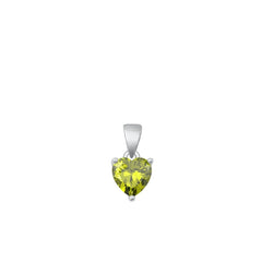 Sterling Silver Rhodium Plated Heart Peridot CZ Solitaire Pendant Face Height-6mm