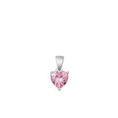 Sterling Silver Rhodium Plated Heart Pink CZ Solitaire Pendant Face Height-6mm
