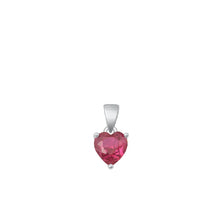 Load image into Gallery viewer, Sterling Silver Rhodium Plated Heart Ruby CZ Solitaire Pendant Face Height-6mm