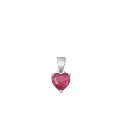 Sterling Silver Rhodium Plated Heart Ruby CZ Solitaire Pendant Face Height-6mm