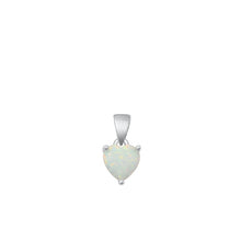 Load image into Gallery viewer, Sterling Silver Rhodium Plated Heart White Lab Opal Solitaire Pendant