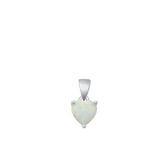 Sterling Silver Rhodium Plated Heart White Lab Opal Solitaire Pendant