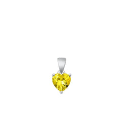 Sterling Silver Rhodium Plated Heart Yellow CZ Solitaire Pendant Face Height-6mm