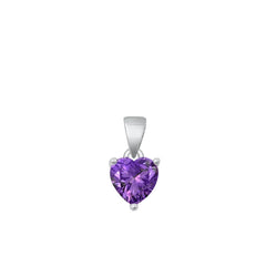 Sterling Silver Rhodium Plated Amethyst Heart CZ Solitaire Pendant Face Height-8mm