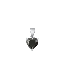 Load image into Gallery viewer, Sterling Silver Rhodium Plated Black Heart CZ Solitaire Pendant Face Height-8mm