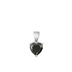 Sterling Silver Rhodium Plated Black Heart CZ Solitaire Pendant Face Height-8mm