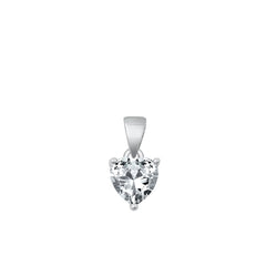 Sterling Silver Rhodium Plated Clear Heart CZ Solitaire Pendant Face Height-8mm