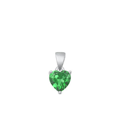 Sterling Silver Rhodium Plated Emerald Heart CZ Solitaire Pendant Face Height-8mm