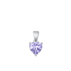 Sterling Silver Rhodium Plated Lavender Heart CZ Solitaire Pendant Face Height-8mm